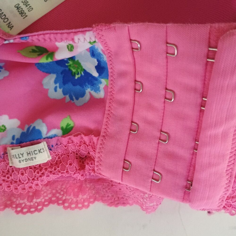 Gilly Hicks Push 'Em Up Bustier Bra Lace Trim Pink Blue Floral Lingerie Size 34B - Picture 4 of 6